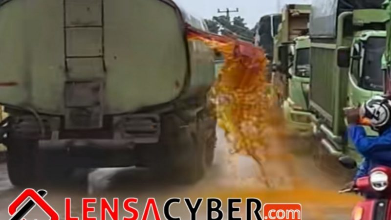 Viral Video Truk Tangki Sawit Bocor di Lubuk Lancang, Diduga Terbentur Hingga Muatan Tumpah Ruah