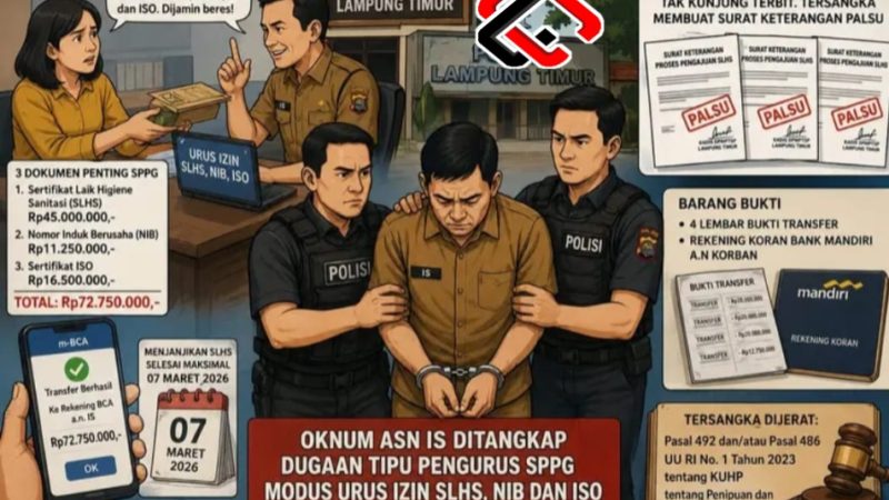 Sat Reskrim Polres Lampung Timur Tangkap Oknum ASN Diduga Tipu Pengurus SPPG Rp74,7 Juta Modus Urus Izin SLHS, NIB dan ISO