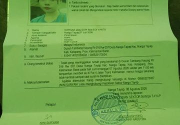 Pamit Beli Es Tak Kunjung Pulang, Remaja Perempuan di Nanga Tayap Ketapang Dilaporkan Hilang