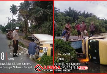 Truk Box Paket Shopee Terjun ke Sungai di Jembatan Manyula, Polsek Kintom ke TKP